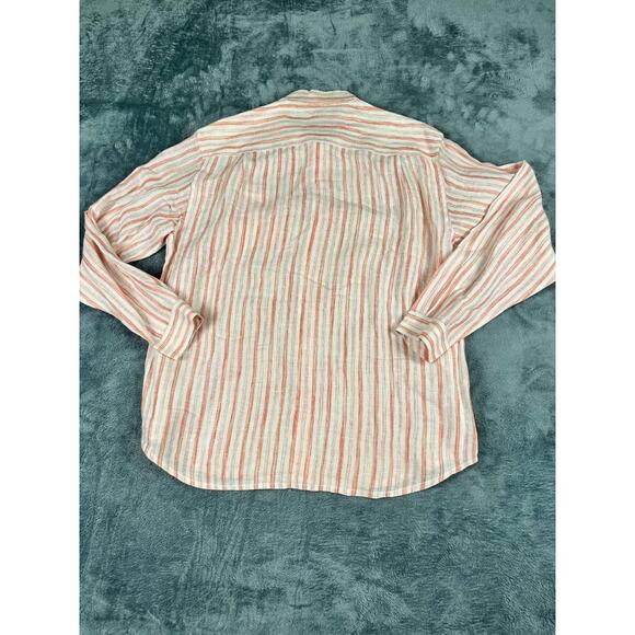 Tommy Bahama Relax Men's Orange White Striped Linen Shirt Size L - Picture 2 of 11